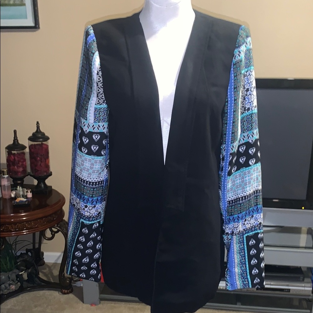 Women's Black and Blue Patterned Jacket